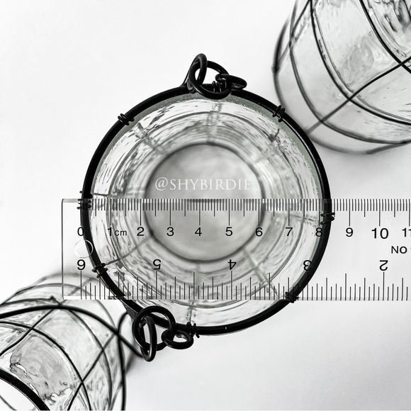 NEW Set of 3 Glass Lanterns with Black Wire Detail - Picture 8 of 12